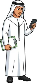 Arab Man Character Holding Smartphone Vector Illustration - Vector