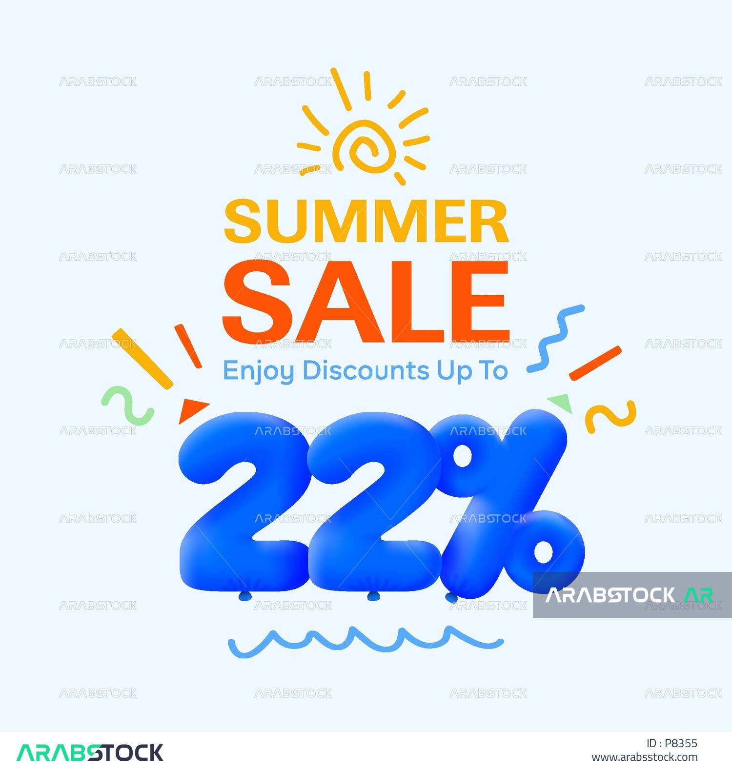 Vector graphic element for discounts, 22% off banner in the form of 3D balloons, marketing discounts and deals, summer sale, summer offers, vector illustrator.