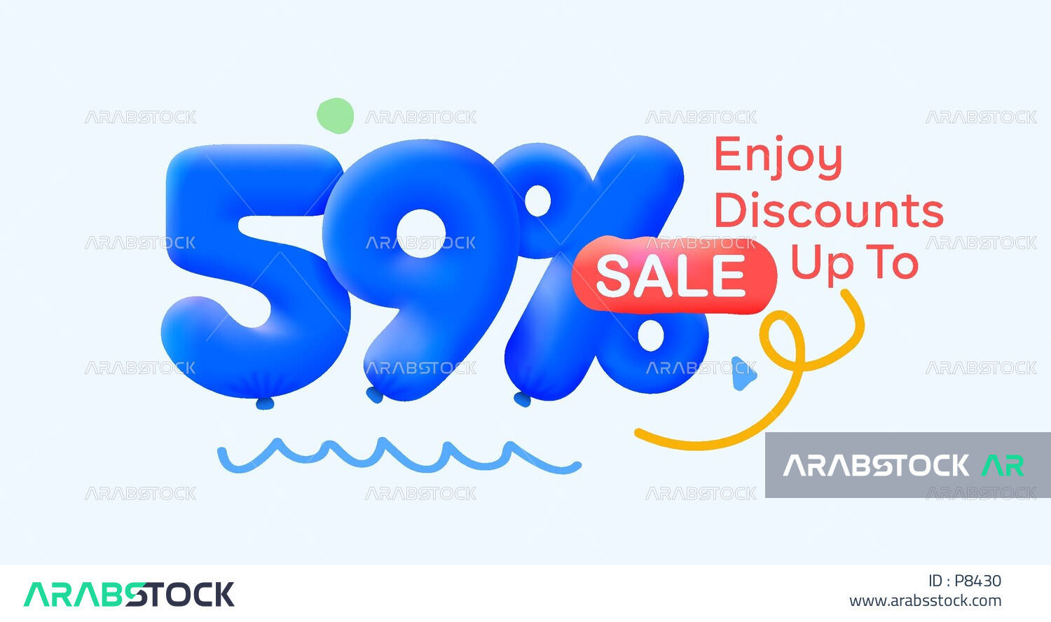 Vector graphic element for discounts, 59% discount banner in the form of 3D balloons, marketing discounts and promotions, marketing and buying offers, vector illustrator.