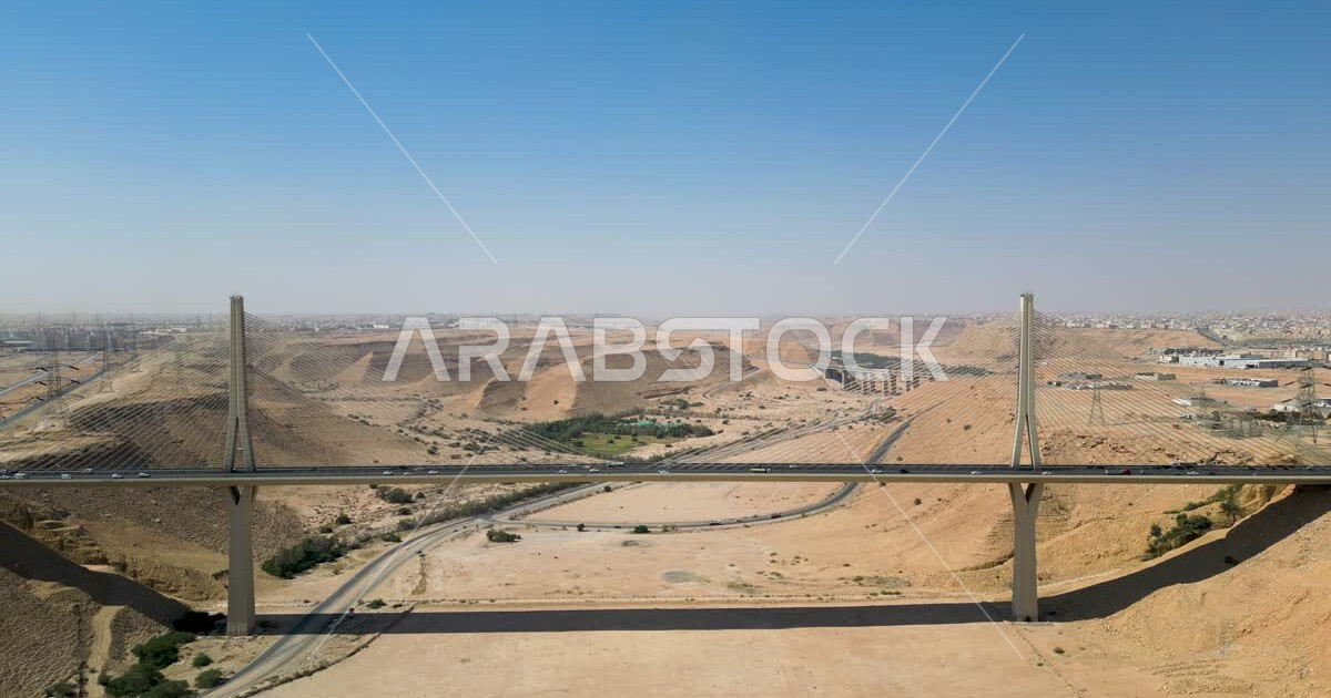 Drone photography of the suspension bridge in the city of Riyadh in the