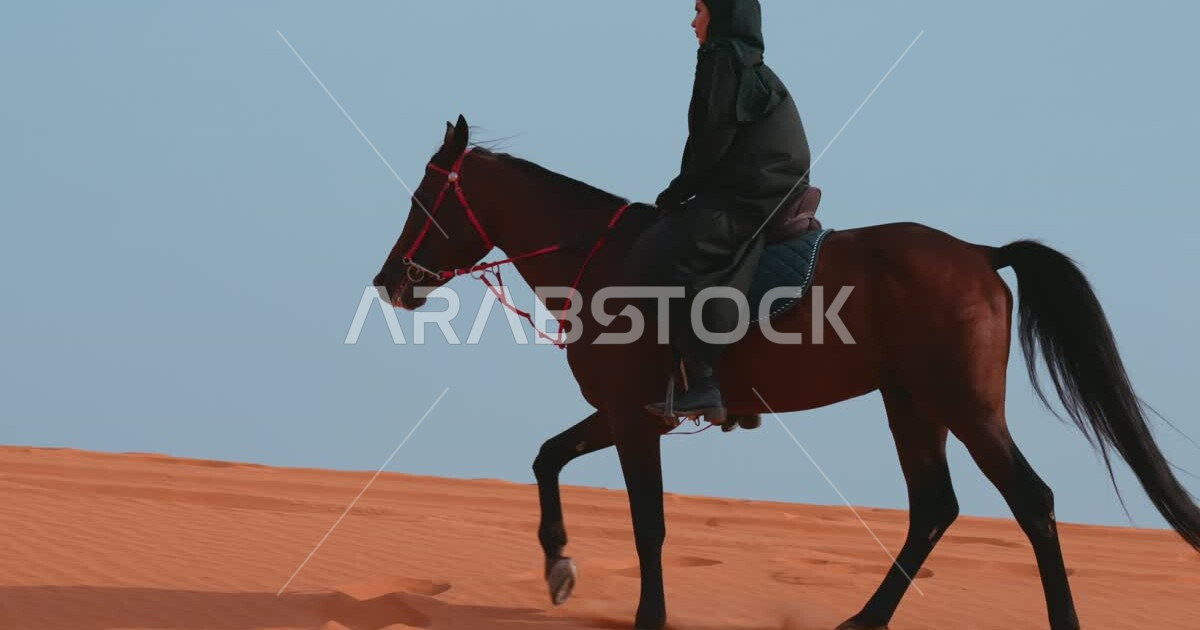 Horse riding activities and events in the desert, a veiled Saudi Gulf