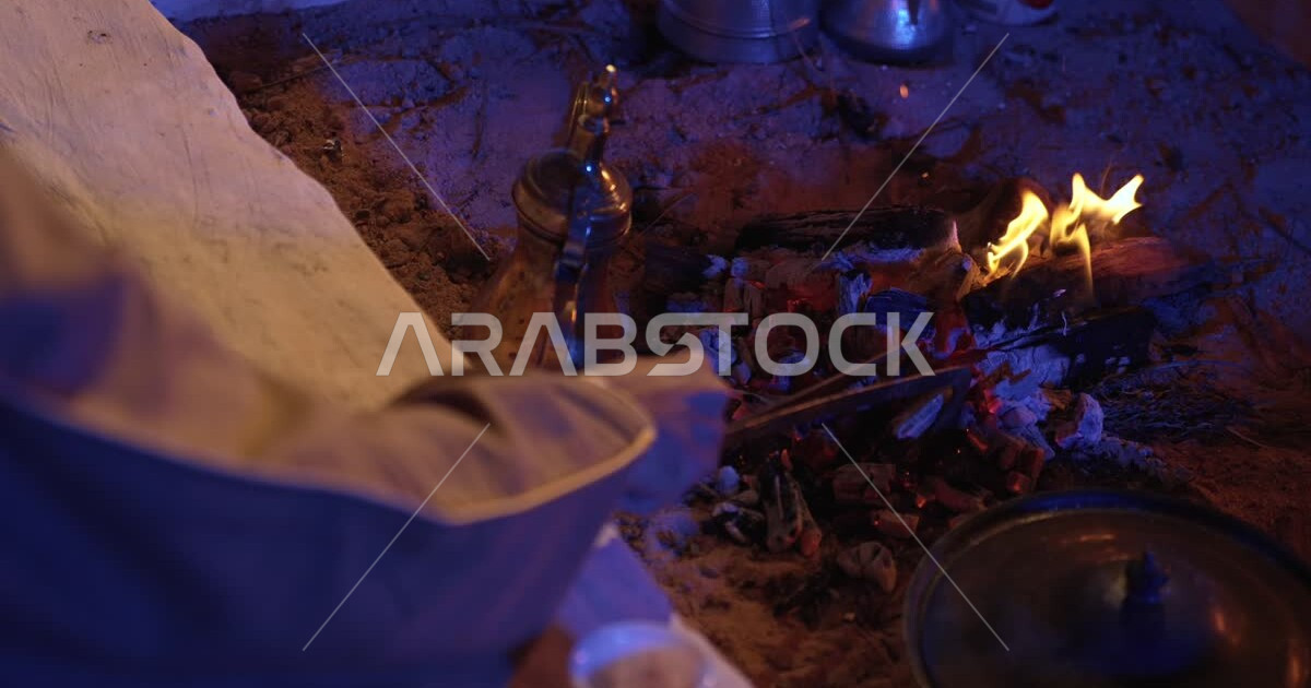 Preparing and preparing Arabic coffee in the traditional way, using the