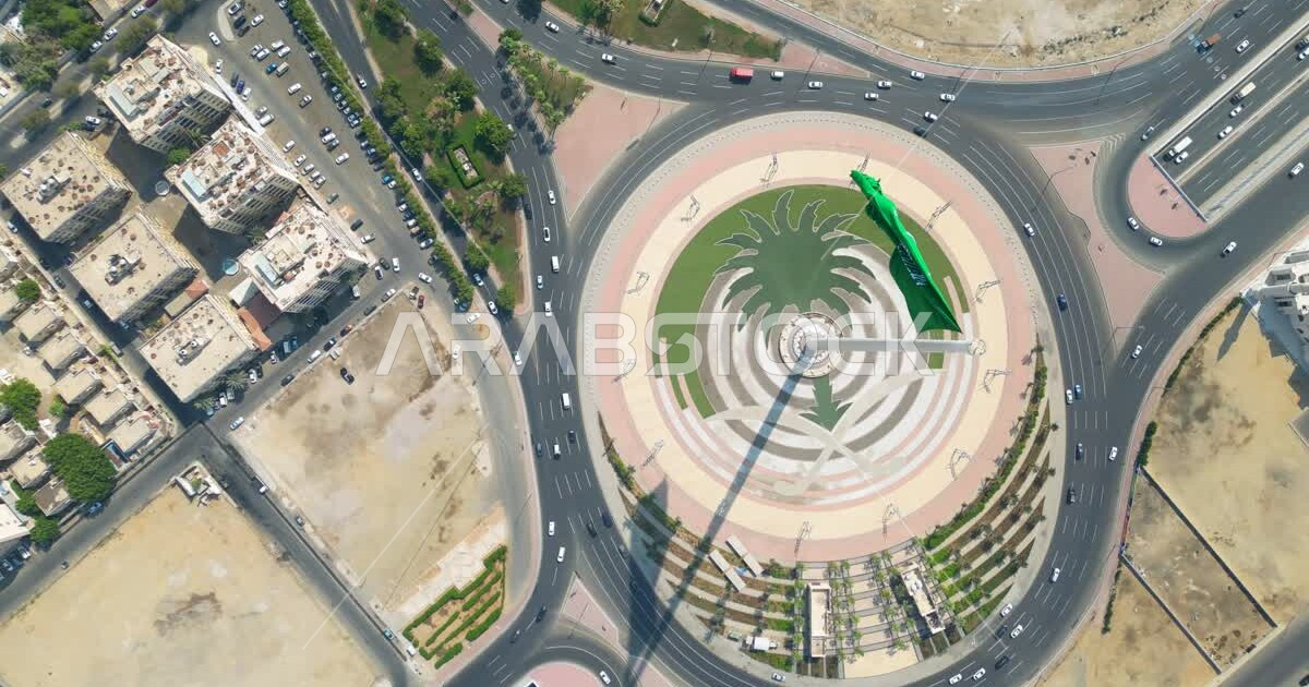 Vertical overhead photography of King Abdullah Roundabout (Flag Square