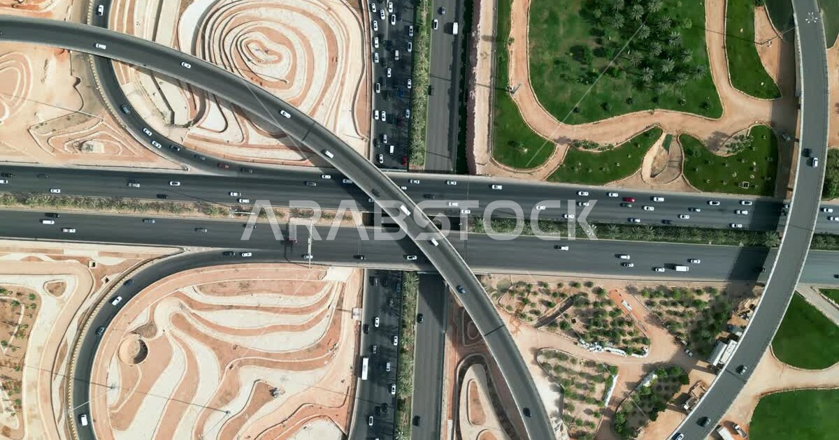 Bridges and paved roads, foggy skies in the Kingdom of Saudi Arabia ...