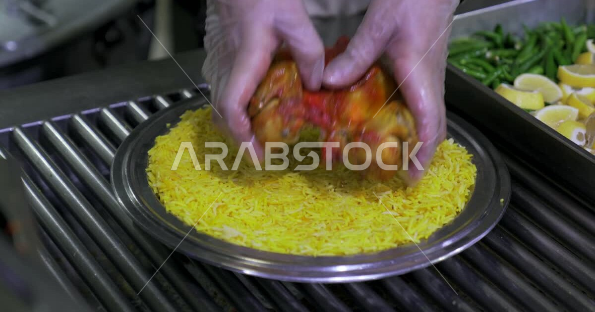 Traditional Saudi Arabian and Gulf foods ready to be served, preparing