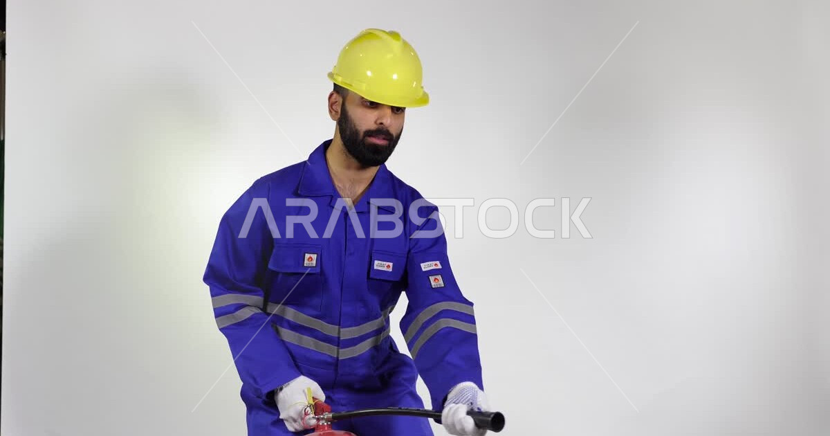 Portrait of a successful Saudi Gulf firefighter, emergency firefighting