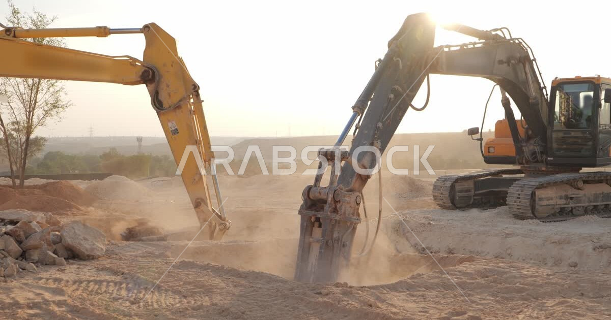 Dig Work A bulldozer works to lift and fill sand and gravel, dig soil and ...
