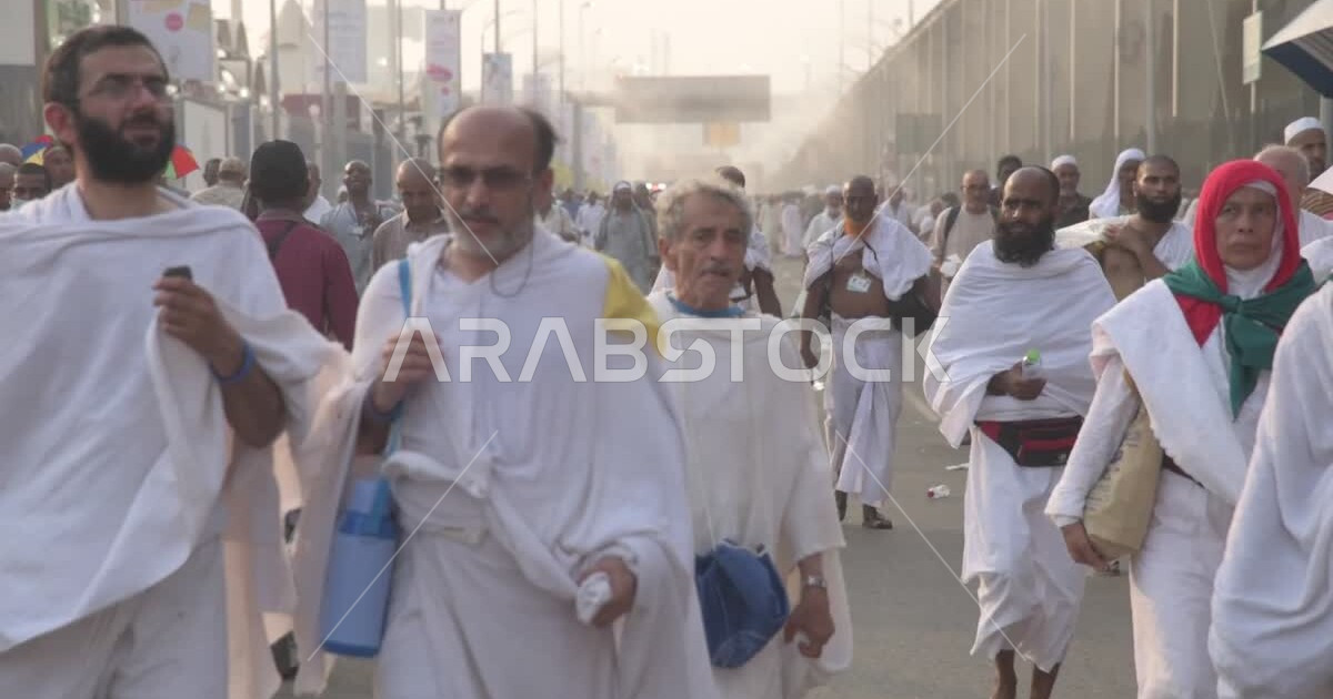 The destination of Muslims from all over the world, pilgrims wearing ...