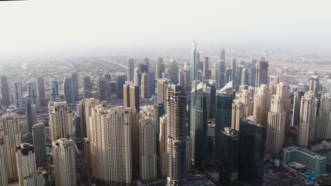 High skyscrapers in the center of Dubai. View from the drone