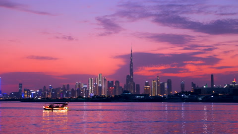 Beautiful sunset view of Dubai city skyline