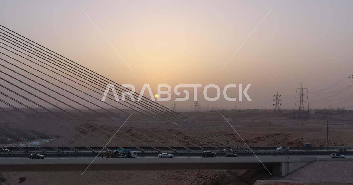 Riyadh Suspension Bridge supported by cables in daytime mode, in Wadi