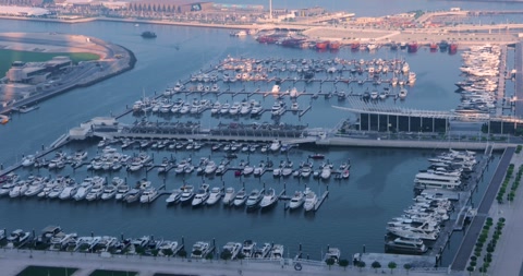 Dubai Harbour in Marina region with Yachts and Boats