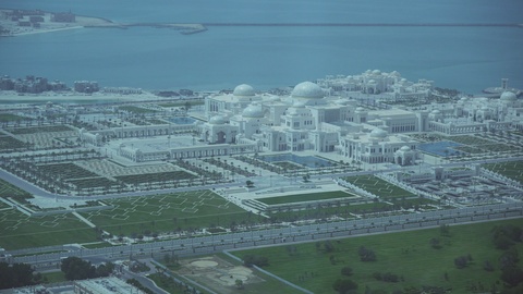 New presidential palace in Abu Dhabi seen from above stock footage video