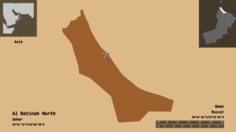 Al Batinah North location. Oman. Solid patterned map