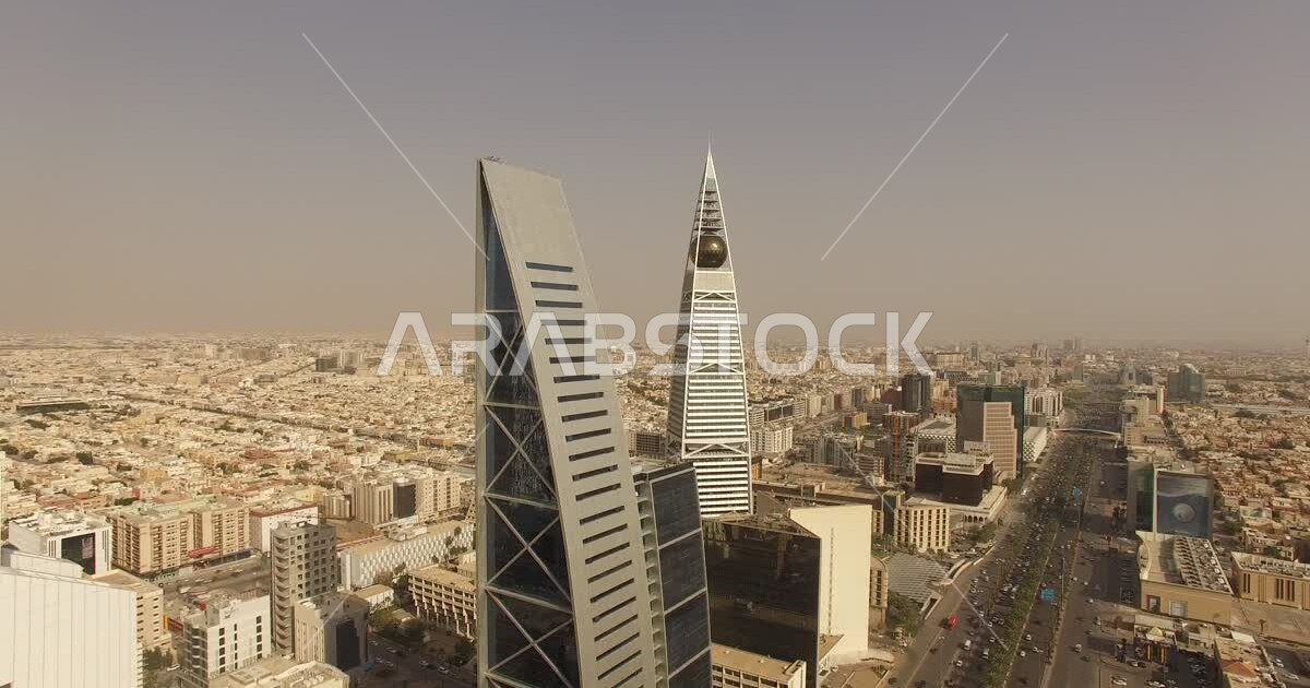 Photographing the streets and roads of the capital of Riyadh, top view ...