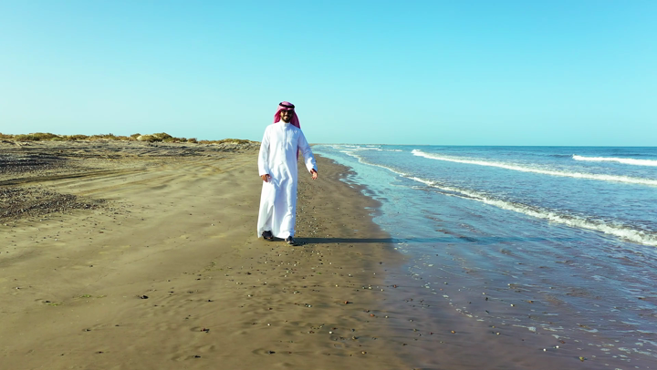 Drone photography of the port of Akrakumi, south of Al-Wajh Governorate in the Tabuk region, a Saudi Arabian Gulf man enjoying on the Red Sea coast, the beauty of the natural tourist places in Saudi Arabia