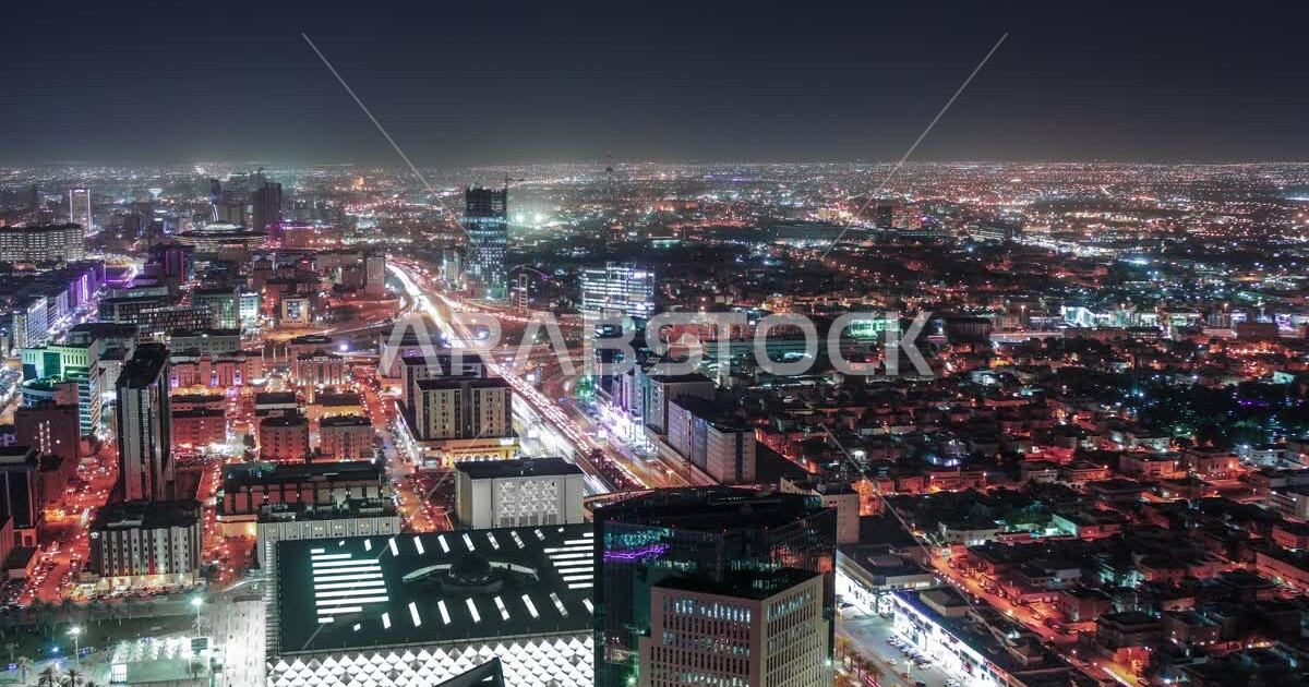 Top view of Ministry of Interior building and water tower in Riyadh ...