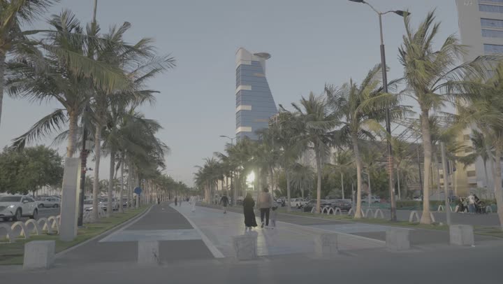 Jeddah Corniche Tower, enjoying the waterfront landscape, towers and skyscrapers in the coastal city, architectural art of commercial facilities overlooking the waterfront in the Kingdom of Saudi Arabia