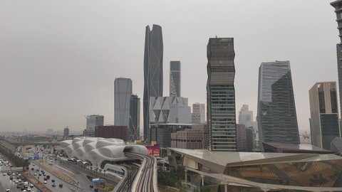 Financial and economic towers and architectural structures, famous tourist attractions, traffic on the roads and streets of Riyadh, King Abdullah Financial District (KAFD) in the Kingdom of Saudi Arabia, modern urban growth and progress