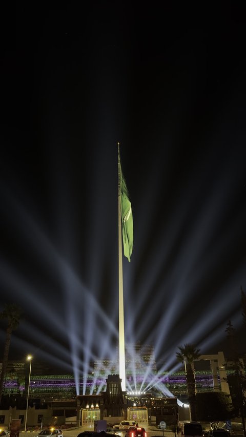 Celebrating Saudi Arabia's bid to host the 2034 World Cup, entertainment events and activities in Abha, Asir, Saudi Arabia, with fireworks, firecrackers, and lighting at night.