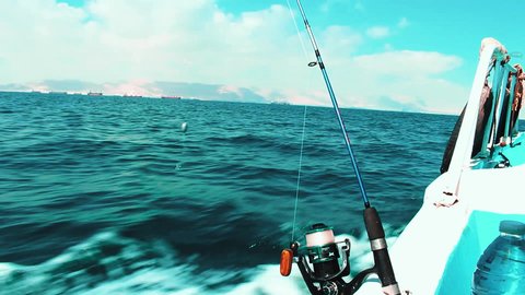 Practicing the profession of sea fishing, hobby and skill of fishing, enjoying practicing the professions of navigation in the past, popular handicrafts, close-up photography of a fishing rod from the Red Sea in the Kingdom of Saudi Arabia