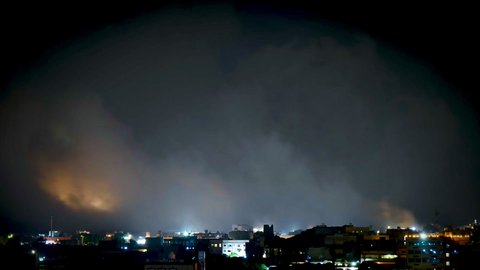 Thunderstorm hits the sky of Taif, weather, disasters and natural phenomena, thunder and lightning, winter weather in the Kingdom of Saudi Arabia, nature background