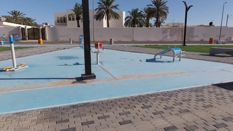 Gardens and recreational parks in the Kingdom of Saudi Arabia, vast green spaces, a famous natural landmark and tourist site, entertainment, fun and amusement games for children in one of the parks of Hail City, a family entertainment park