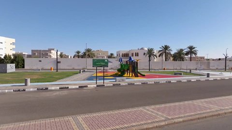 Gardens and recreational parks in the Kingdom of Saudi Arabia, vast green spaces, a famous natural landmark and tourist site, entertainment, fun and amusement games for children in one of the parks of Hail City, a family entertainment park