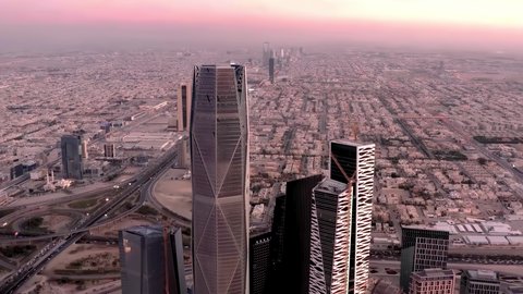 The main destination for finance and business, modern and advanced architectural art, achieving economic and commercial renaissance, urban growth and progress of skyscrapers in the Kingdom of Saudi Arabia, the towers of the King Abdullah Financial District in Riyadh (KAFD)