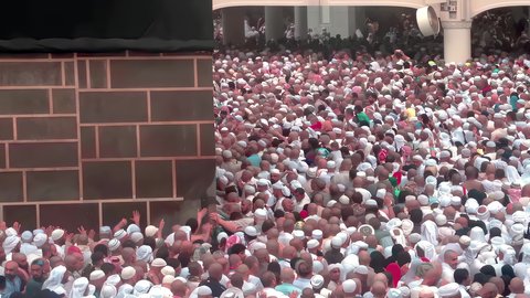 Performing the Hajj and Umrah rituals, visiting the Holy House of God in Mecca, the concept of worship and drawing closer to God Almighty, attracting and attracting Muslims from all over the world, pilgrims and Umrah performers circumambulating the Kaaba in the Holy Mosque of Mecca