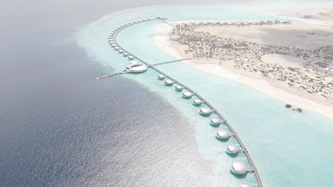 Places to attract tourists from different countries and spend an enjoyable summer vacation, the distinctive natural scenery of the Red Sea, coastal tourist attractions in the city of Jeddah, aerial drone photography of the beach on Shebara Island in the Kingdom of Saudi Arabia, nature background