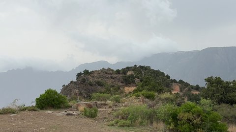 The high Al-Soudah Mountains in the Asir region, green natural places and parks, famous tourist areas and landmarks, mountainous landscapes on the plateaus and highlands, areas that attract and attract tourists from all over the world to the Kingdom of Saudi Arabia.