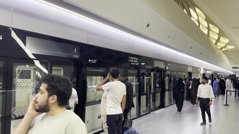 Development, urban progress, and improvement of infrastructure in the Kingdom of Saudi Arabia, interest in public services and transportation, Riyadh Metro Station in the capital