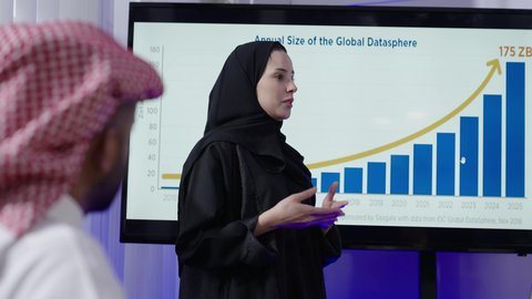 الوحدة والعمل الجماعي لتطوير الأعمال وحل المشكلات، مراجعة الخطط والاستراتيجيات والاتفاقيات،  مهنة ووظيفة سعوديه،مكاتب و شركات خليجية، رجل عربي سعودي خليجي يرتدي الثوب التقليدي والشماغ مع موظفه سعوديه يجلس في المكتب داخل مقر الشركة