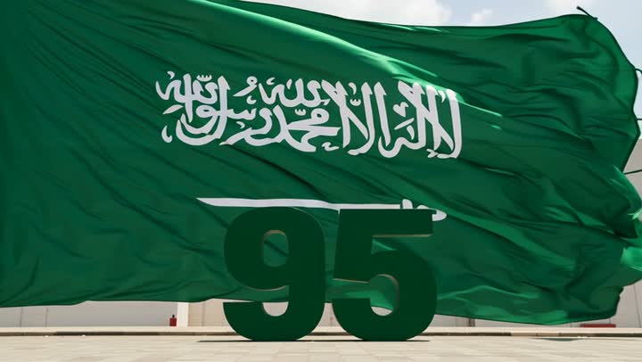 The banner of monotheism and the national emblem, celebrating national occasions and holidays, Flag Day on March 11, Sد
udi National Day on September 23, and number sculptures to commemorate the 95th anniversary of Saudi Arabia.