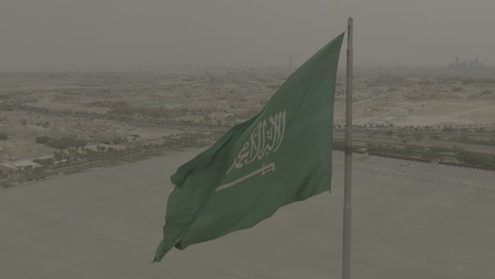 National holidays, occasions and celebrations, Saudi Flag Day, March 11, aerial drone photography of the Saudi flag in Riyadh, Saudi National Day, September 23, the concept of patriotism and belonging to one's homeland