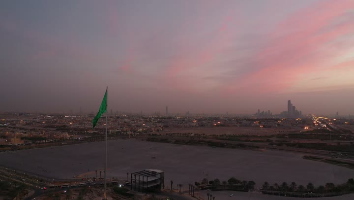 Saudi Flag Day, March 11, aerial drone footage of the Saudi flag in Riyadh, national holidays, occasions and celebrations, Saudi National Day, September 23, the concept of patriotism and belonging to the homeland