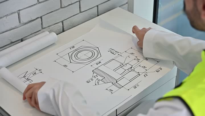 متابعة مخطط المشروع الهندسي وتدقيقه, مفهوم الهندسة والإنشاءات المعمارية، مشاريع إعمارية سعودية وطنية، الاهتمام بالتطور العمراني بسواعد المهندسين السعوديين, مهندس عربي خليجي سعودي يرتدي سترة العمل وخوذة الحماية البيضاء ينجز المهام اليومية في المكتب
