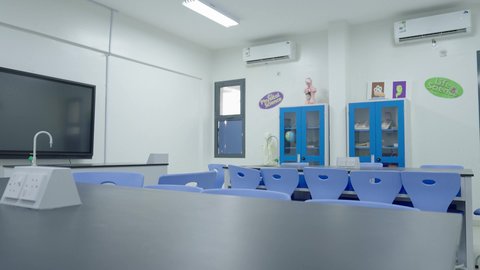 Practical application and scientific experiments, a depiction of the science lab in one of the schools in the Kingdom of Saudi Arabia, an advanced educational tool.