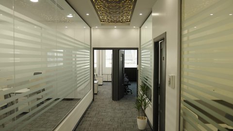 Glass windows and facades, modern contemporary design for offices in Saudi companies, office rooms with luxurious designs and interior decorations.