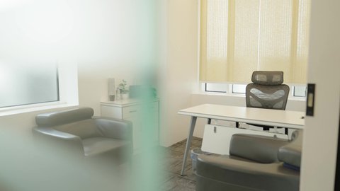 Attention to detail for employee comfort, an empty office after official working hours, integrating modern and advanced technologies into professional life, a comfortable work environment in upscale companies in Saudi Arabia, office professions and jobs, interior photography of an office and business company, suitable and modern design for work.