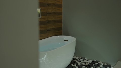 حمام داخلي معاصر في منزل حديث، دورة مياه رخاميه راقية في أحد المباني السكنيه، التصاميم والديكورات الراقية للحمامات الداخلية وأحواض الاستحمام في الشقق الفاخرة، فلل وشقق سياحية في السعودية