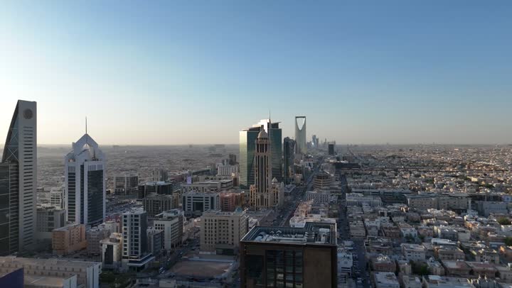 Lifestyle in the capital, famous buildings and landmarks in Saudi Arabia, modern and advanced architectural art, aerial photography of landmarks in Riyadh, towers and skyscrapers, growth, development and urban progress
