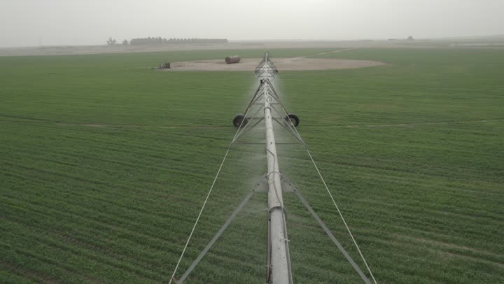 الات ومعدات الري المستقبلي في حقل زراعي شمال المملكة العربية السعودية، الاراضي والحقول الزراعية، الاعتناء والاهتمام بالاشجار والنباتات الخضراء، اذرع الري المحوري، الاشجار والنباتات الخضراء، رشاشات المياه