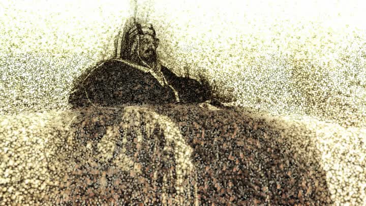 مناسبة واحتفال وطني، مشهد أنيميشن ثلاثي الأبعاد للرمال الذهبية الناعمة في الصحراء، ملوك المملكة العربية السعودية، الملك المؤسس عبد العزيز، ذكرى اليوم الوطني السعودي  ٢٣ سبتمبر