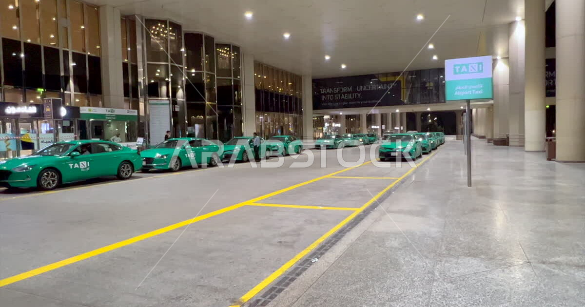 Taxis waiting for passengers at the exit of King Fahd International