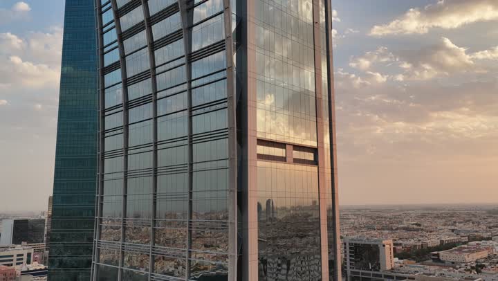 Creative photography of the Al-Olaya Towers in Riyadh, Saudi Arabia, the towers and skyscrapers, famous landmarks of Riyadh, architectural engineering art, tourism in Saudi Arabia.