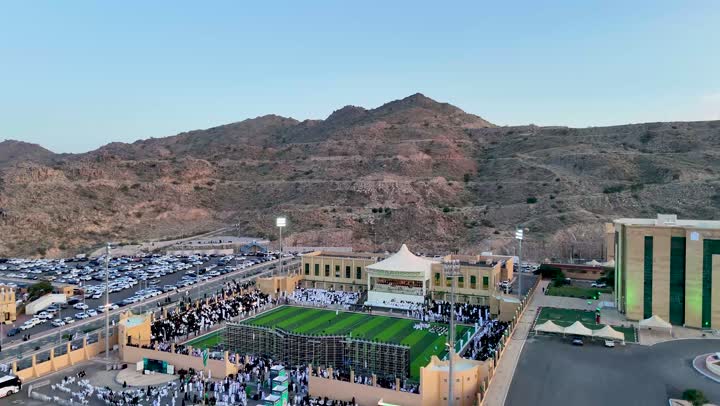 Historical archaeological sites in the Kingdom of Saudi Arabia, aerial drone footage of the 95th Saudi National Day celebrations in the Governorate of Ahad Rufaidah in the Asir region.