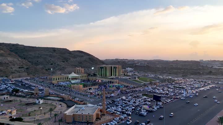 Historical archaeological sites in the Kingdom of Saudi Arabia, aerial drone footage of the 95th Saudi National Day celebrations in the Governorate of Ahad Rufaidah in the Asir region.