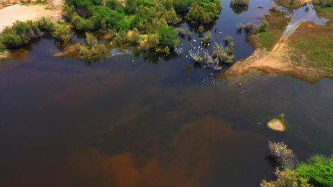 Bird migration season, natural tourist attractions in the Kingdom of Saudi Arabia, places that attract tourists from all over the world, drone photography of Wadi Hali in the west of the Kingdom, migratory birds over the lake